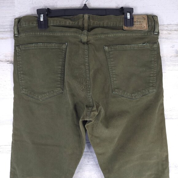 POLO RALPH LAUREN Varick Slim Straight Olive Green Denim Jeans Men's SIZE 36x32. - Picture 9 of 16